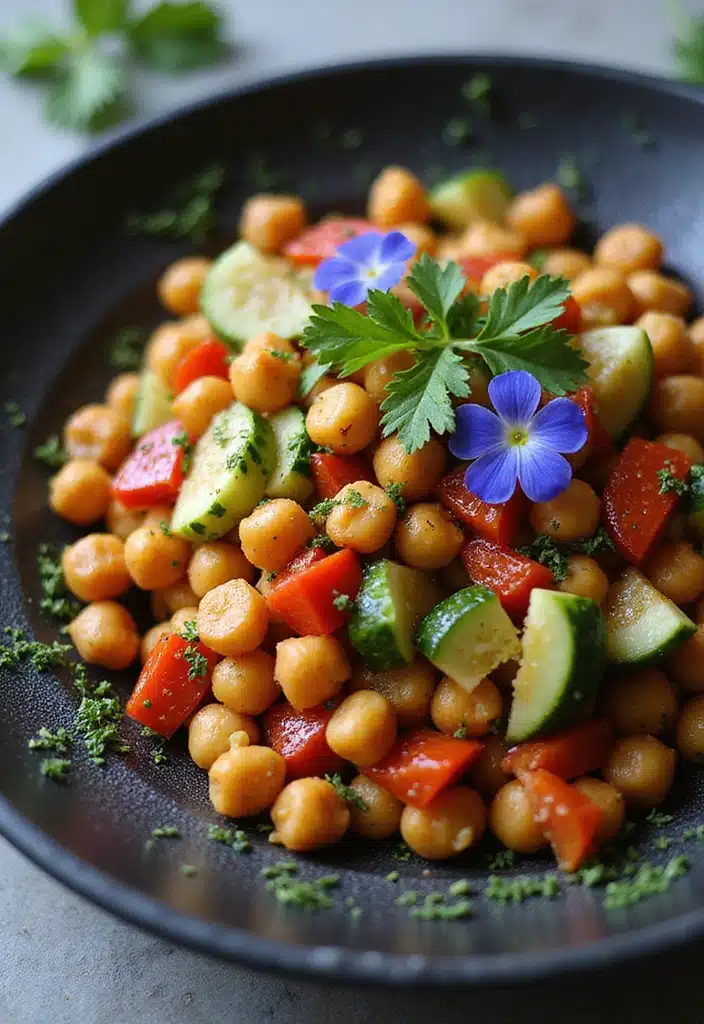 10 Colorful Rainbow Garden Salad Recipes with Edible Flowers That’ll Brighten Your Plate! - 5. Spicy Chickpea Salad with Edible Flower Garnish