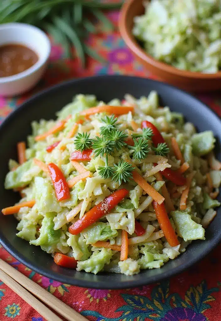 10 Colorful Rainbow Garden Salad Recipes with Edible Flowers That’ll Brighten Your Plate! - 8. Crunchy Asian Slaw with Edible Flower Topping