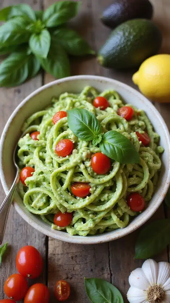 13 Irresistible Vegan Zucchini Recipes That Even Meat Lovers Will Enjoy! - 1. Zucchini Noodle Bowl with Avocado Sauce