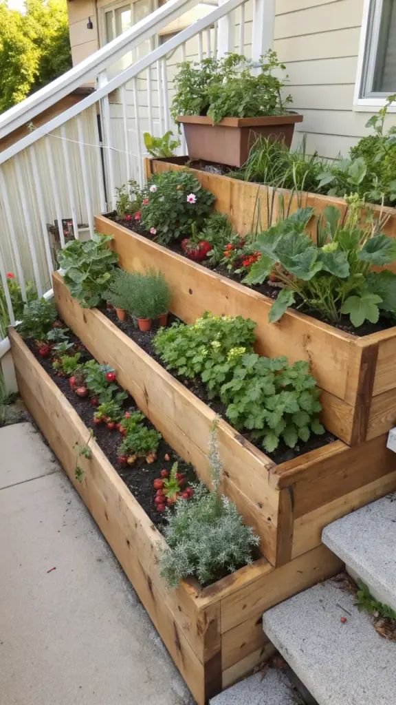 14 Smart Raised Garden Beds Layouts for Optimal Vegetable Growth - Stairway to Freshness: Vertical Gardening