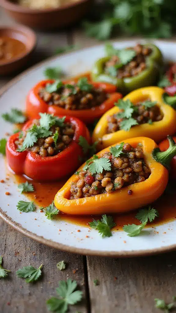 15 Quick and Delicious Stuffed Bell Peppers with Garden Veggies Ready in 30 Minutes! - 12. Indian Spiced Lentil Stuffed Peppers