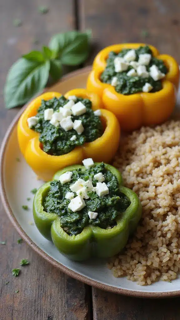 15 Quick and Delicious Stuffed Bell Peppers with Garden Veggies Ready in 30 Minutes! - 6. Spinach and Feta Stuffed Peppers