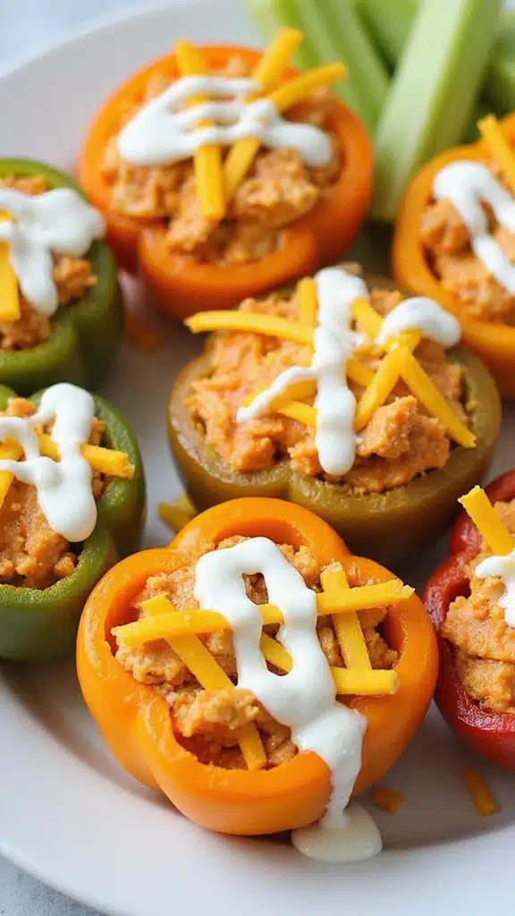 15 Quick and Delicious Stuffed Bell Peppers with Garden Veggies Ready in 30 Minutes! - 9. Buffalo Chicken Stuffed Peppers