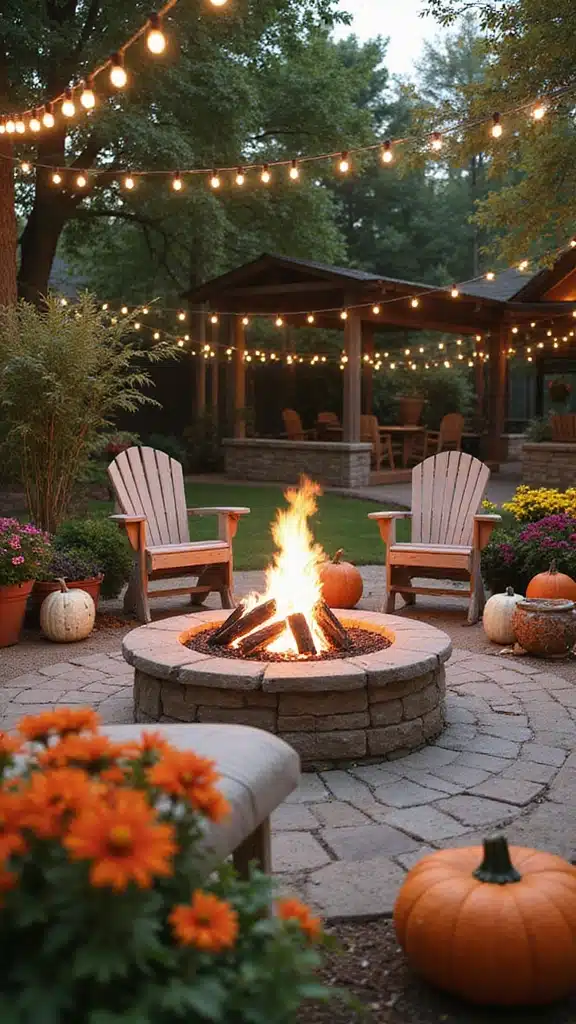 20 Creative Fire Pit Landscaping Ideas That Will Wow Your Guests! - 11. Fire Pit with Seasonal Decor