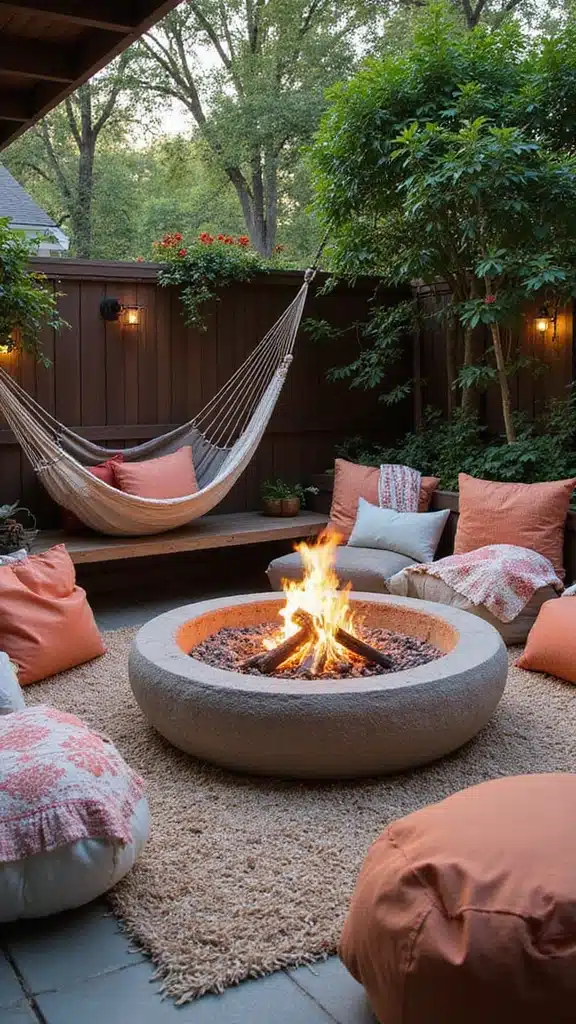 20 Creative Fire Pit Landscaping Ideas That Will Wow Your Guests! - 17. Fire Pit with Unique Seating Options