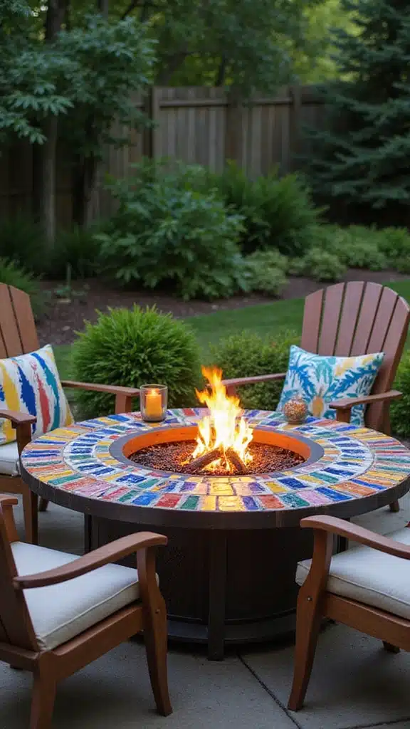 20 Creative Fire Pit Landscaping Ideas That Will Wow Your Guests! - 5. Fire Pit with a Mosaic Table