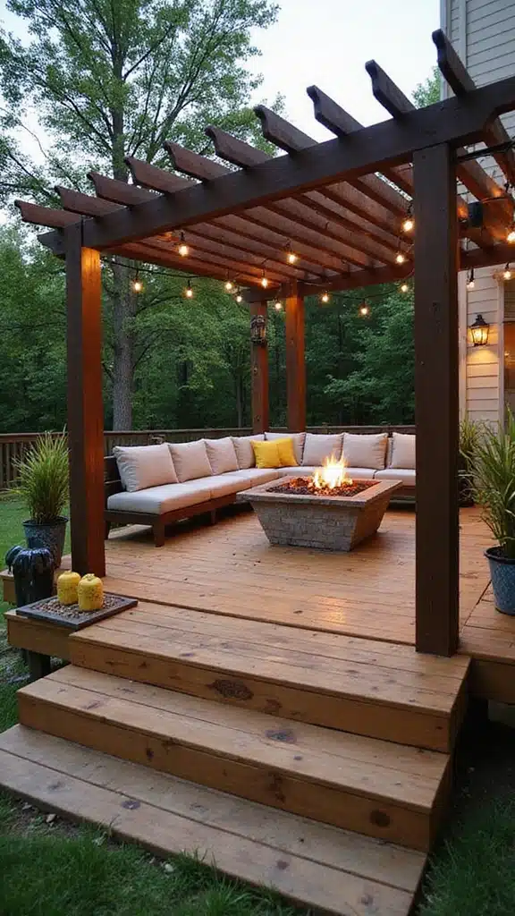 20 Creative Fire Pit Landscaping Ideas That Will Wow Your Guests! - 6. Elevated Fire Pit Deck with Built-in Seating