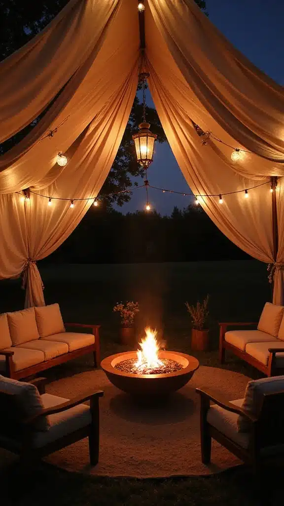 20 Creative Fire Pit Landscaping Ideas That Will Wow Your Guests! - 8. Fire Pit with a Cozy Canopy