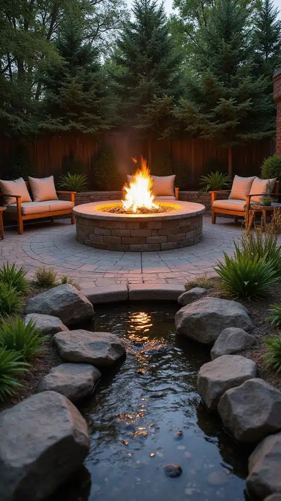 20 Creative Fire Pit Landscaping Ideas That Will Wow Your Guests! - 9. Fire Pit with a Water Feature