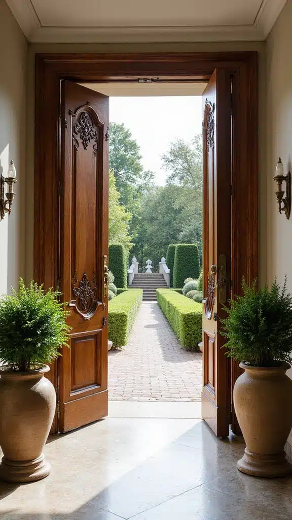 20 Stunning Farmhouse Entrance Gate Ideas That Will Make Your Neighbors Envy Your Garden! - 10. Elegant Double Gates