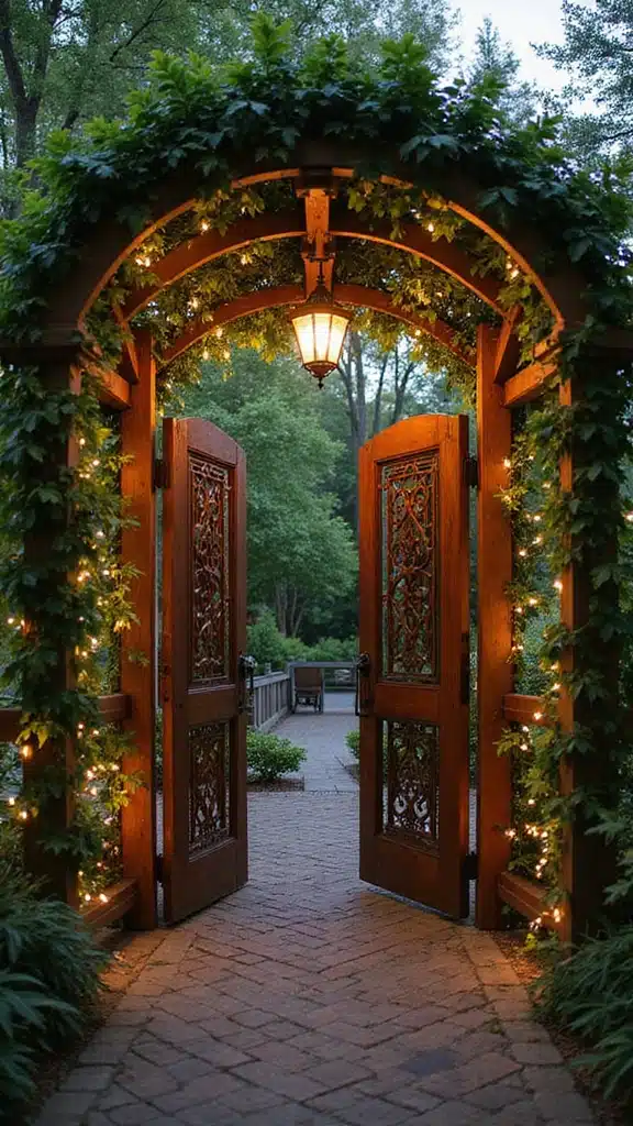 20 Stunning Farmhouse Entrance Gate Ideas That Will Make Your Neighbors Envy Your Garden! - 15. Decorative Gate with Arbors