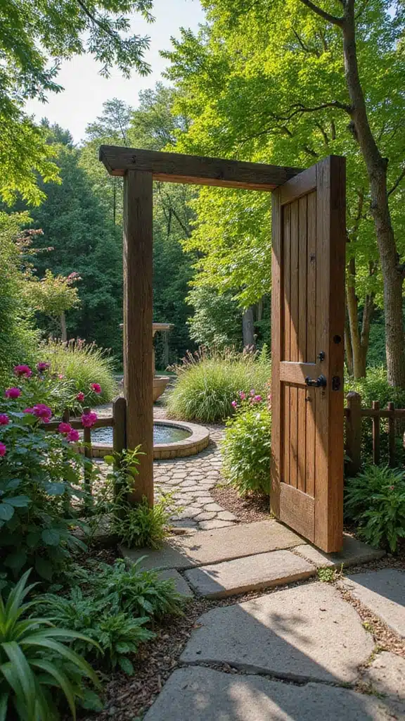 20 Stunning Farmhouse Entrance Gate Ideas That Will Make Your Neighbors Envy Your Garden! - 16. Gate with a Water Feature