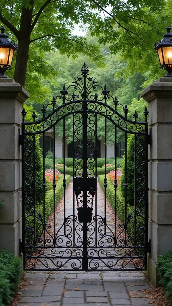 20 Stunning Farmhouse Entrance Gate Ideas That Will Make Your Neighbors Envy Your Garden! - 2. Wrought Iron Elegance