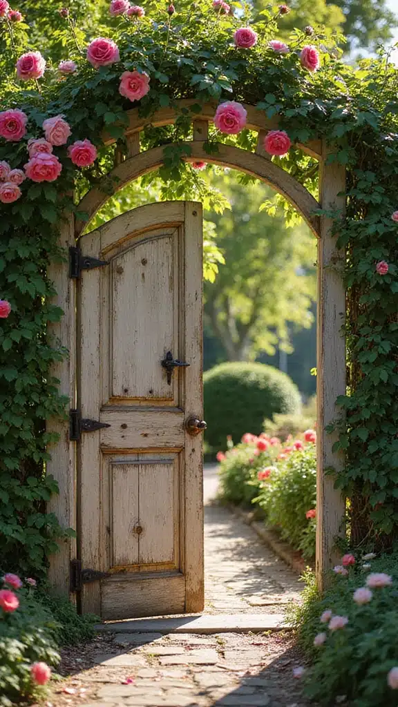 20 Stunning Farmhouse Entrance Gate Ideas That Will Make Your Neighbors Envy Your Garden! - 9. Vintage Style Gate with Trellis