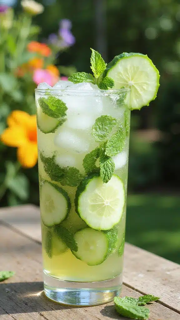20 Stunning Garden-to-Glass Party Cocktails with Fresh Mint & Berries (Your Guests Will Rave!) - 13. Cucumber Mint Cooler