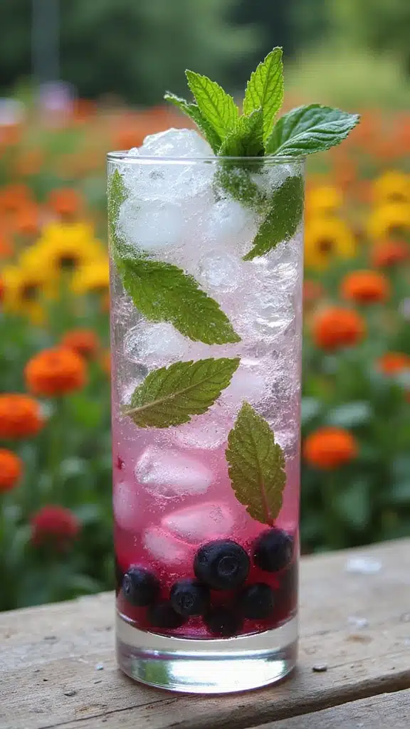 20 Stunning Garden-to-Glass Party Cocktails with Fresh Mint & Berries (Your Guests Will Rave!) - 3. Blueberry Mint Fizz