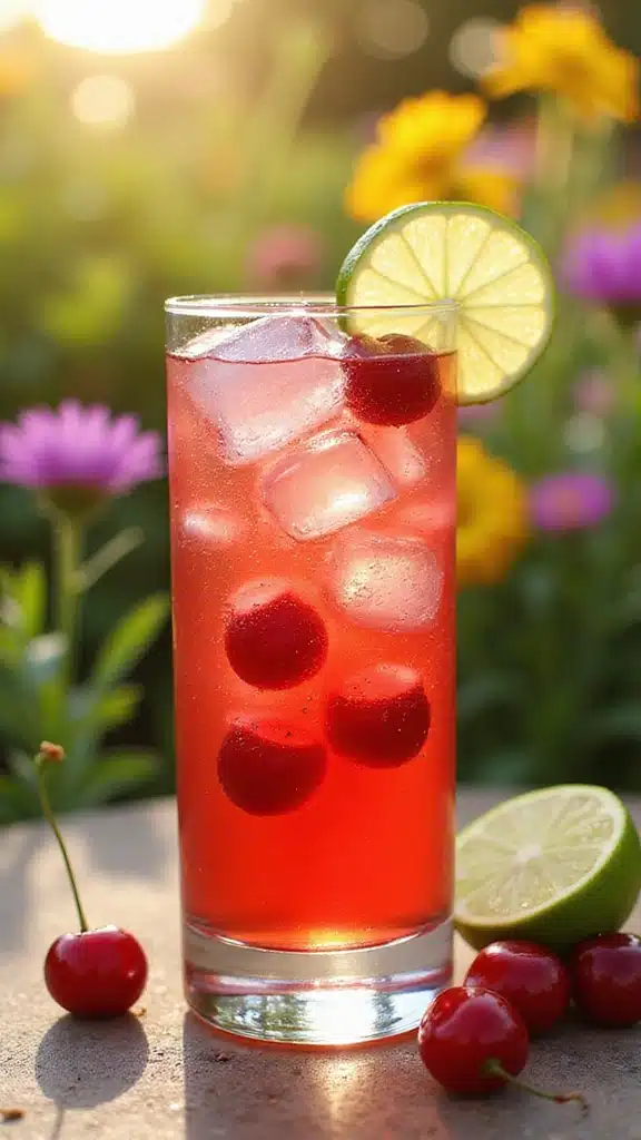 20 Stunning Garden-to-Glass Party Cocktails with Fresh Mint & Berries (Your Guests Will Rave!) - 7. Cherry Lime Spritzer
