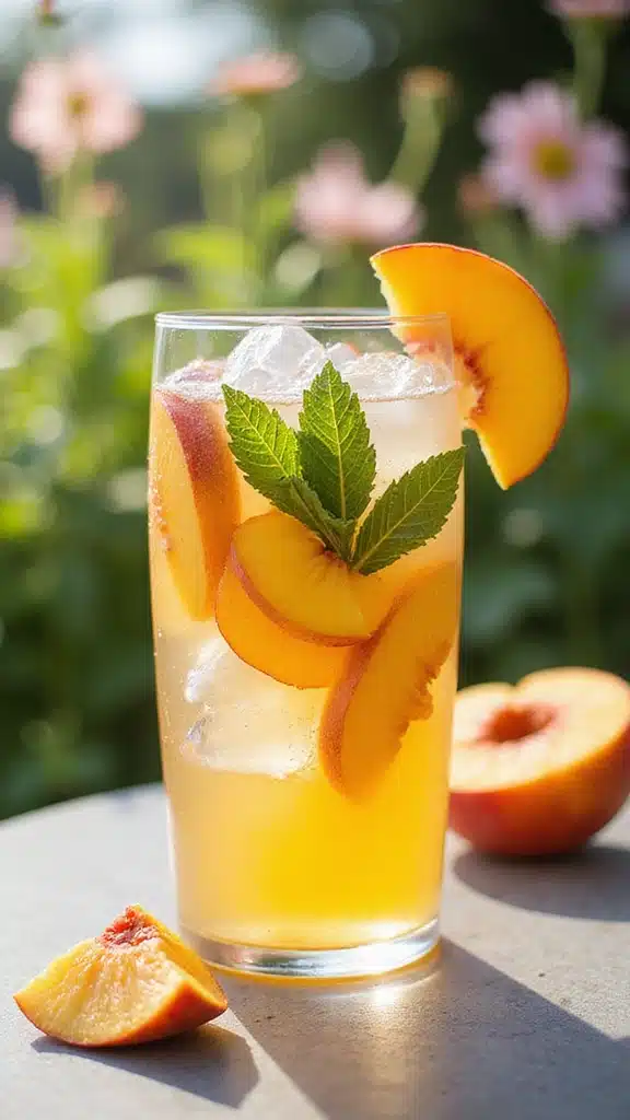 20 Stunning Garden-to-Glass Party Cocktails with Fresh Mint & Berries (Your Guests Will Rave!) - 8. Peach Mint Spritz