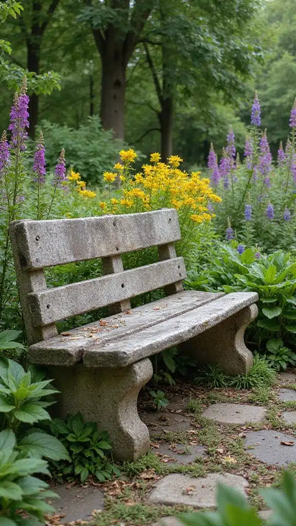 21 Rustic Garden Inspirations You’ll Wish You Knew Sooner (Get Ready for #5!) - 17. Stone Benches