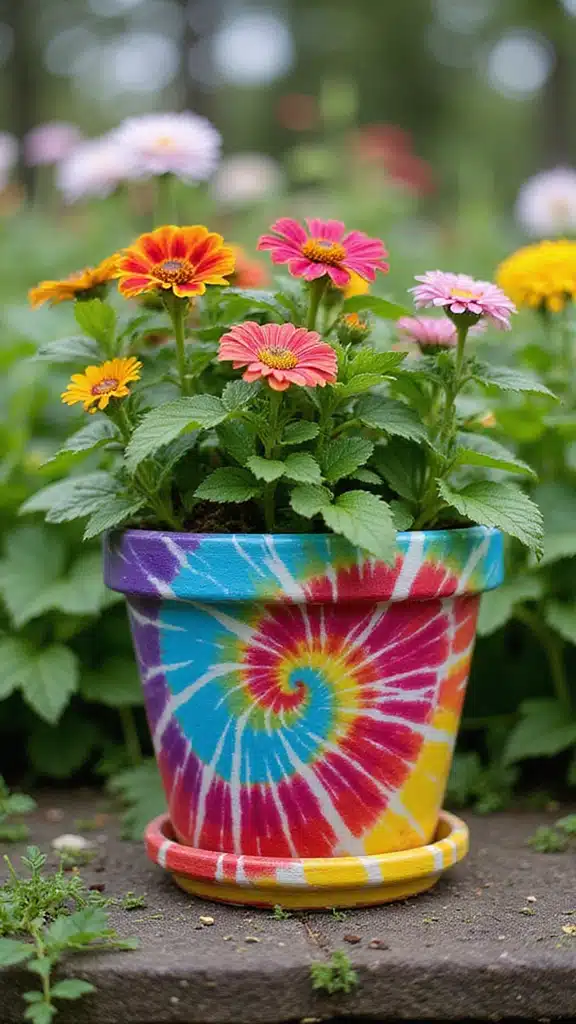 30 Stunning Flower Pot Designs Painted to Brighten Your Garden (You Won't Believe #15!) - 11. Funky Tie-Dye