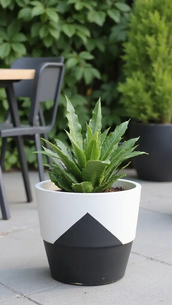 30 Stunning Flower Pot Designs Painted to Brighten Your Garden (You Won't Believe #15!) - 12. Minimalist Monochrome