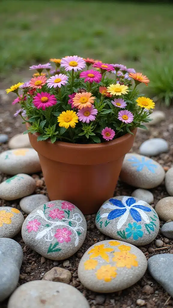 30 Stunning Flower Pot Designs Painted to Brighten Your Garden (You Won't Believe #15!) - 14. Painted Rocks Accents