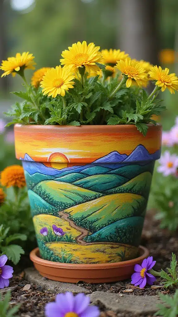 30 Stunning Flower Pot Designs Painted to Brighten Your Garden (You Won't Believe #15!) - 5. Nature-Inspired Landscapes