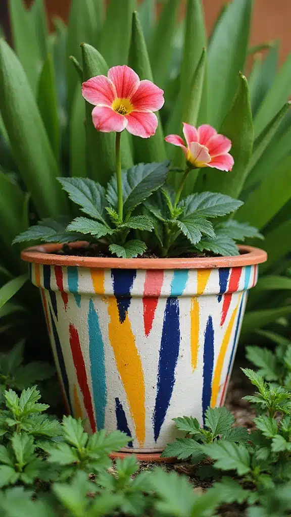 30 Stunning Flower Pot Designs Painted to Brighten Your Garden (You Won't Believe #15!) - 7. Geometric Patterns