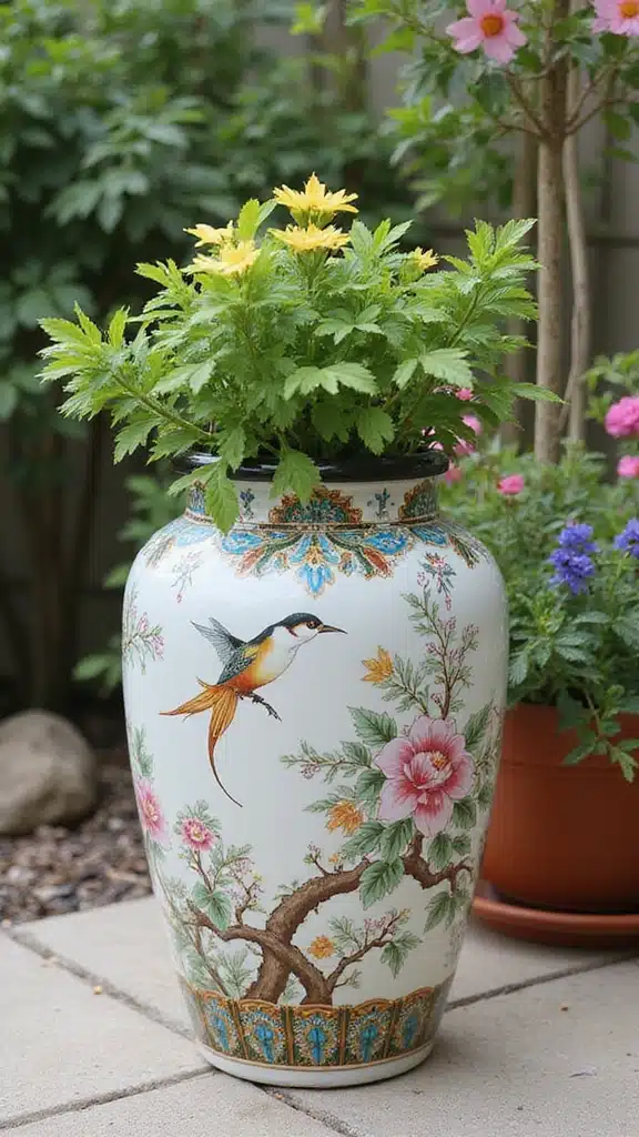 30 Stunning Flower Pot Designs Painted to Brighten Your Garden (You Won't Believe #15!) - 8. Vintage Chinoiserie