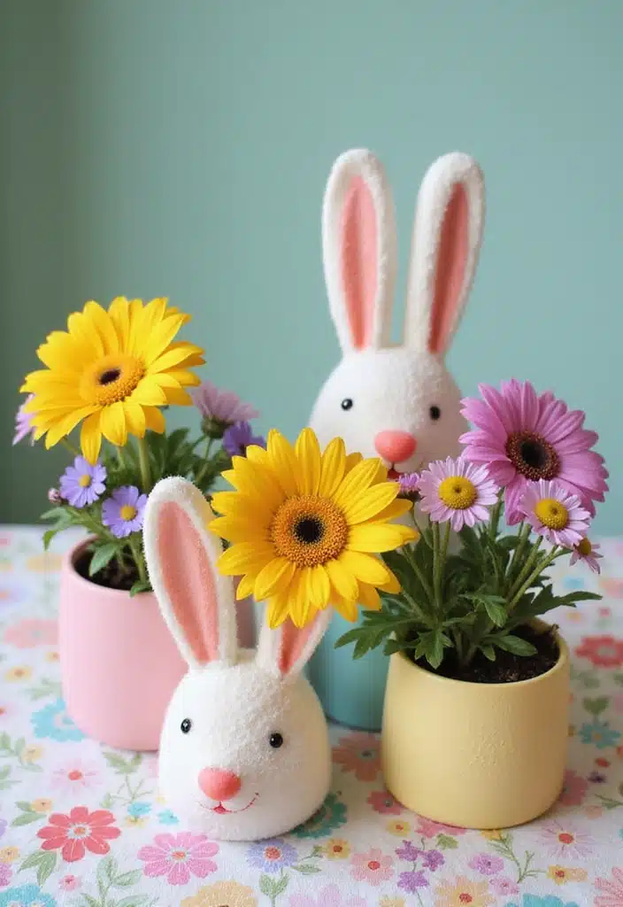 20 Inspiring Easter Blooms Arrangements You’ll Want to Copy! - 14. Playful Bunny Planters
