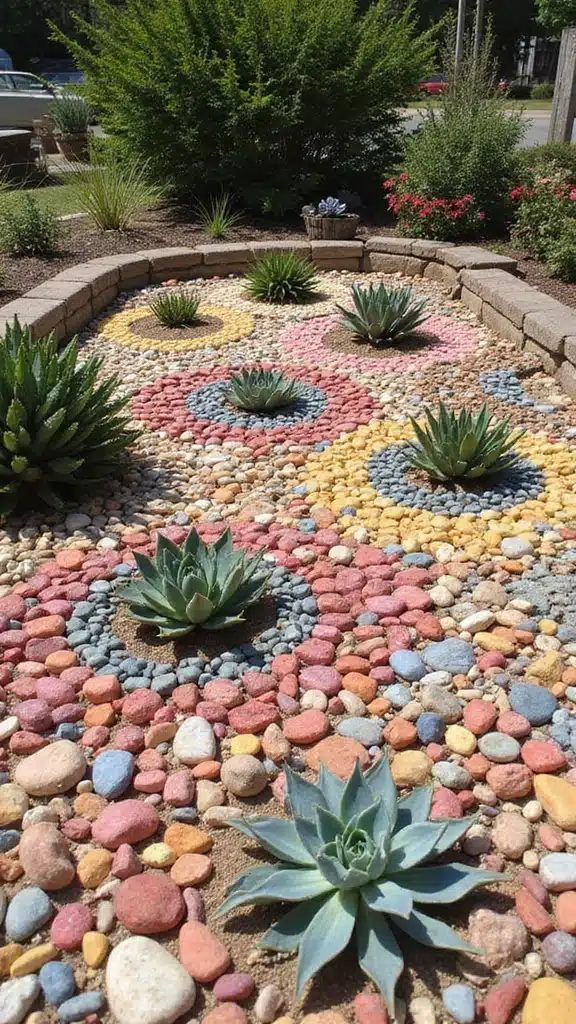 15 Unique Pebble Garden Designs Featuring Succulents (Your Neighbors Will Be Jealous of #5!) - 2. Colorful Mosaic Pebble Design