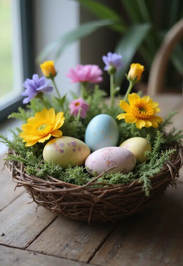 20 Inspiring Easter Blooms Arrangements You’ll Want to Copy! - 10. Festive Easter Egg Nests