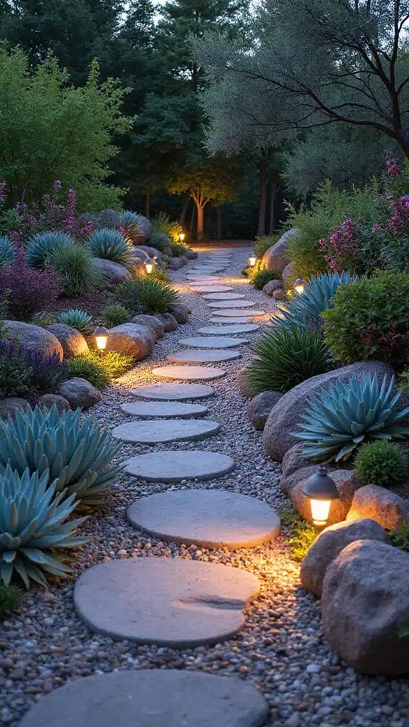 15 Unique Pebble Garden Designs Featuring Succulents (Your Neighbors Will Be Jealous of #5!) - 12. Pebble Garden with Pathways
