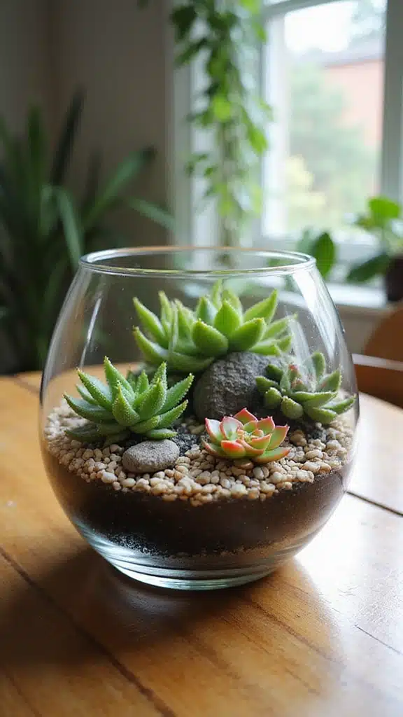 15 Unique Pebble Garden Designs Featuring Succulents (Your Neighbors Will Be Jealous of #5!) - 15. Succulent Pebble Terrarium