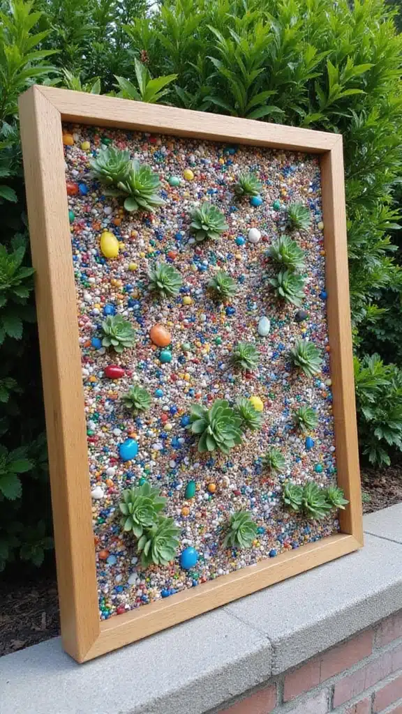15 Unique Pebble Garden Designs Featuring Succulents (Your Neighbors Will Be Jealous of #5!) - 7. Pebble and Succulent Wall Art