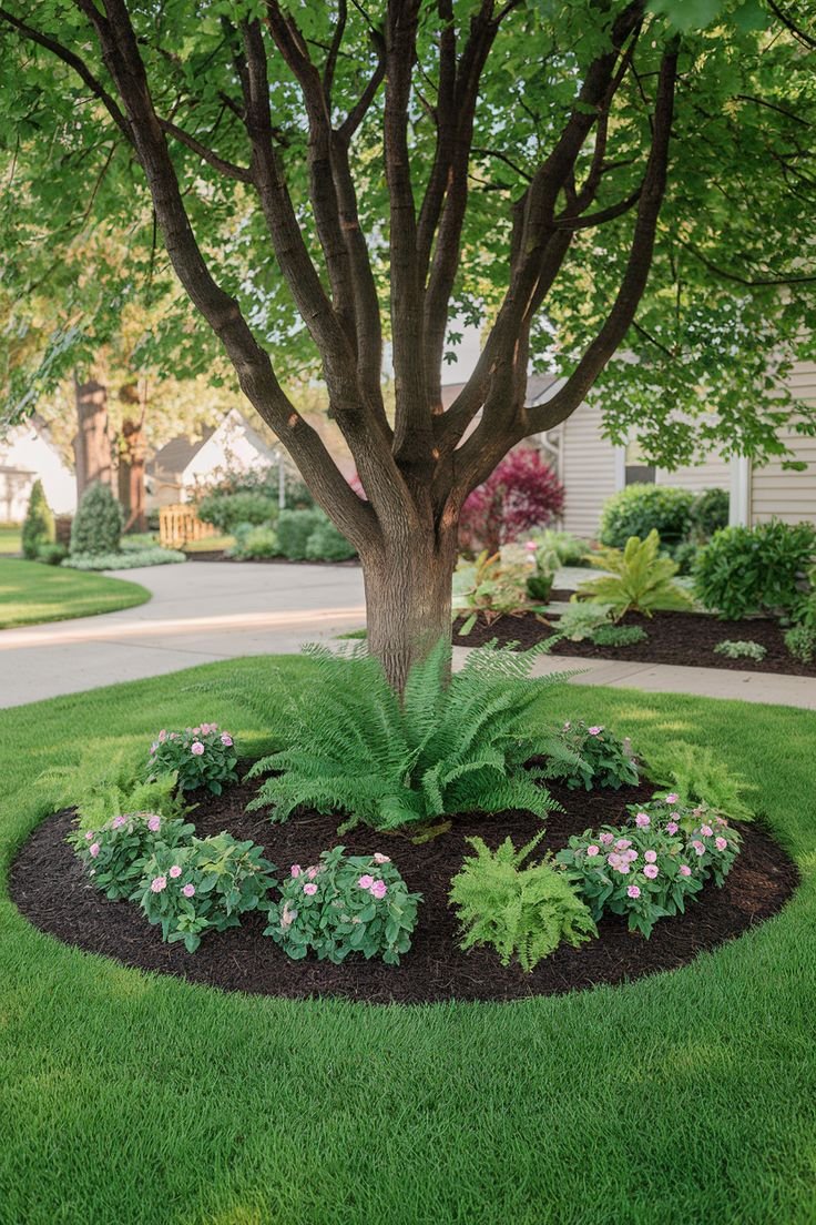 The Ultimate Guide to Stunning 10 Mulch Landscaping Ideas for Your Garden - 6. Tree Ring Gardens with Decorative Mulch