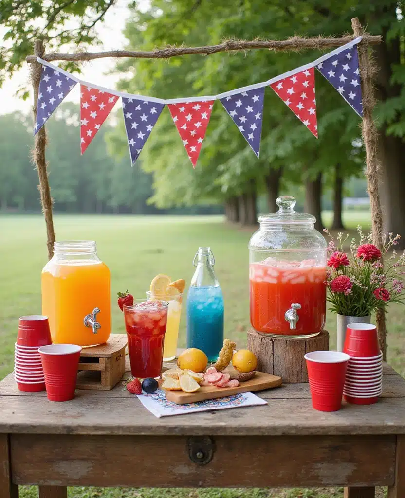 20+ Quick Gardening Tips to Get Your Yard Ready for 4th of July Celebrations - 12. Showcase a Patriotic Drink Station