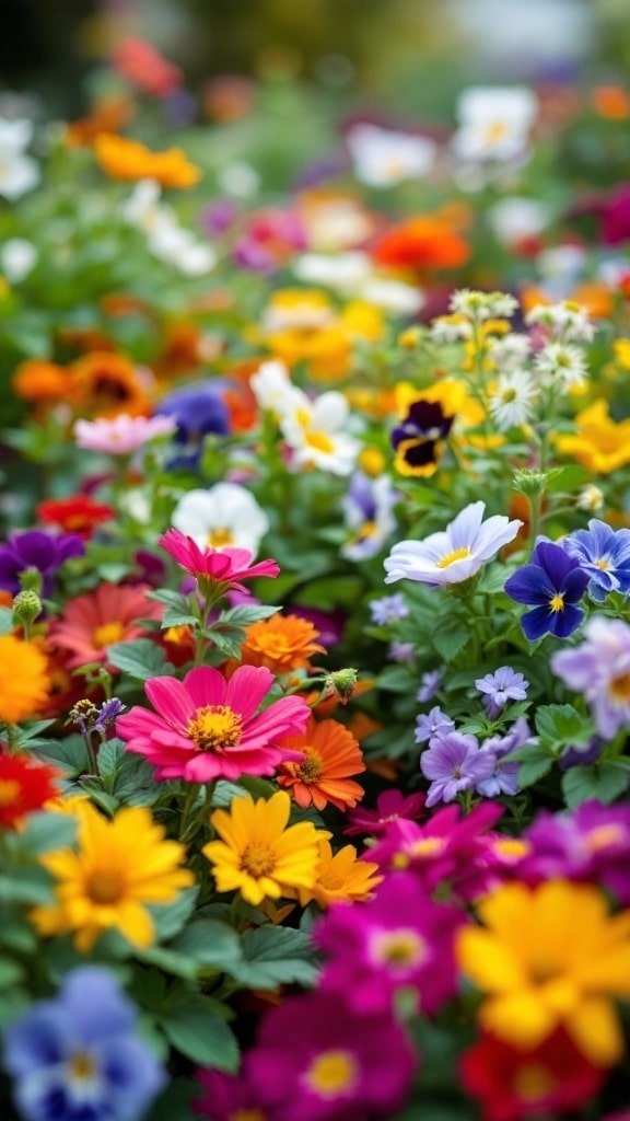 Colorful flower bed with various edible flowers