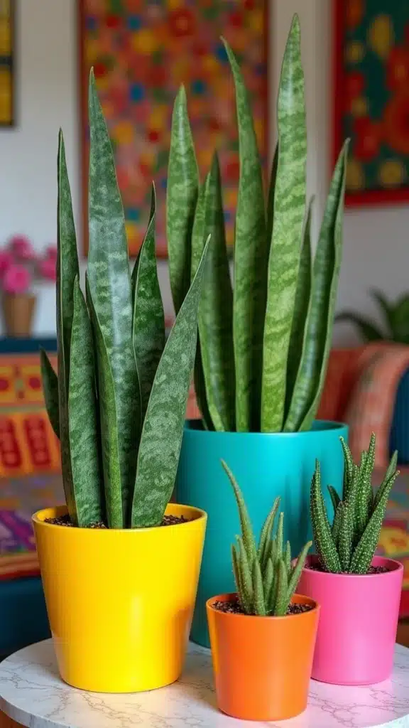 22 Stylish Snake Plant Ideas That Are Absolutely on Trend Right Now - 2. Vibrant Color Combinations