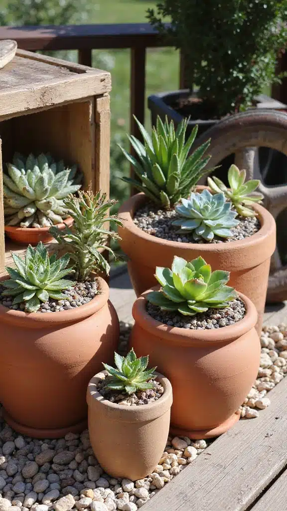 15 Unique Pebble Garden Designs Featuring Succulents (Your Neighbors Will Be Jealous of #5!) - 3. Pebble and Succulent Containers
