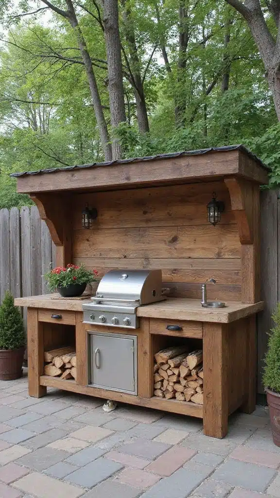 21 Stunning Outdoor Kitchens You’ll Want in Your Backyard - 14. Rustic Firewood Rack