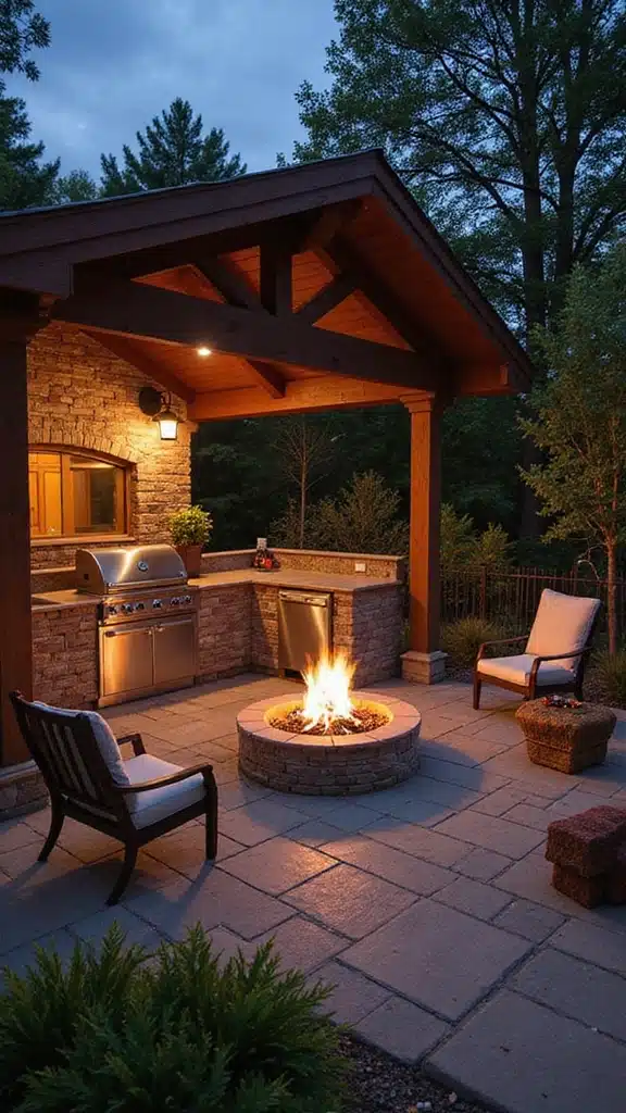 21 Stunning Outdoor Kitchens You’ll Want in Your Backyard - 9. Fire Pit Fusion