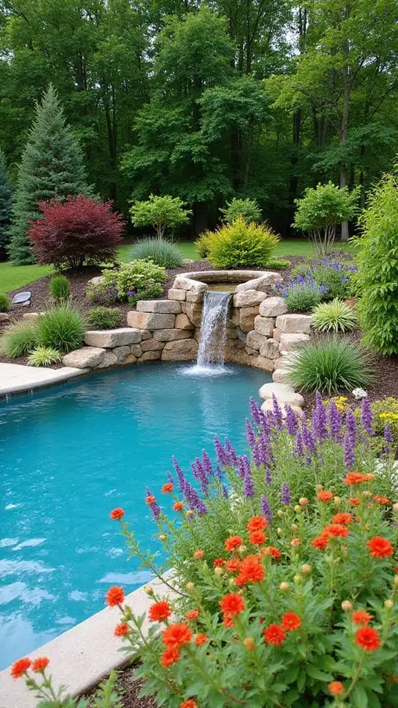19 Luxury Pool Landscape Designs That Will Make Your Backyard Look Like a Resort! - 15. Seasonal Plantings