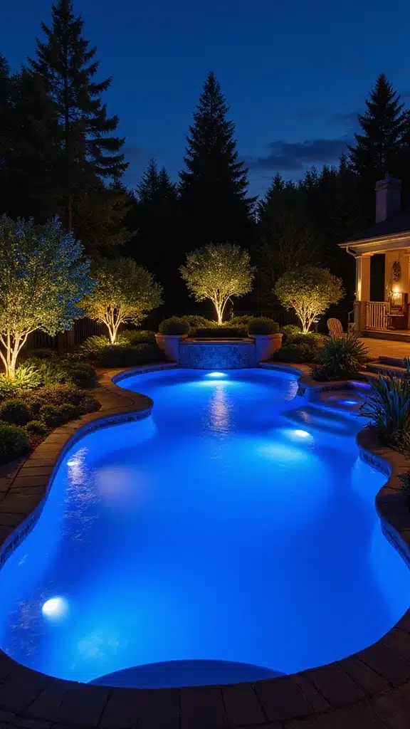 19 Luxury Pool Landscape Designs That Will Make Your Backyard Look Like a Resort! - 16. Elegant Lighting Design