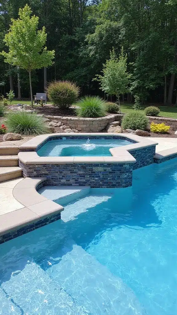 19 Luxury Pool Landscape Designs That Will Make Your Backyard Look Like a Resort! - 18. Integrated Swimming and Hot Tub