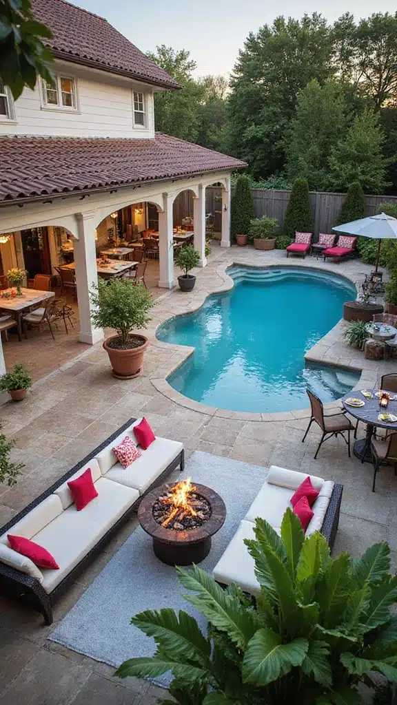 19 Luxury Pool Landscape Designs That Will Make Your Backyard Look Like a Resort! - 19. Vibrant Outdoor Living Space