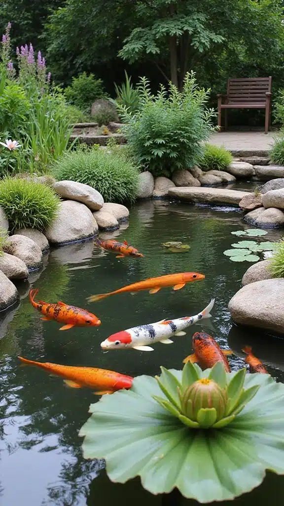 17 Backyard Water Features That Instantly Add Zen - 1. Tranquil Koi Pond