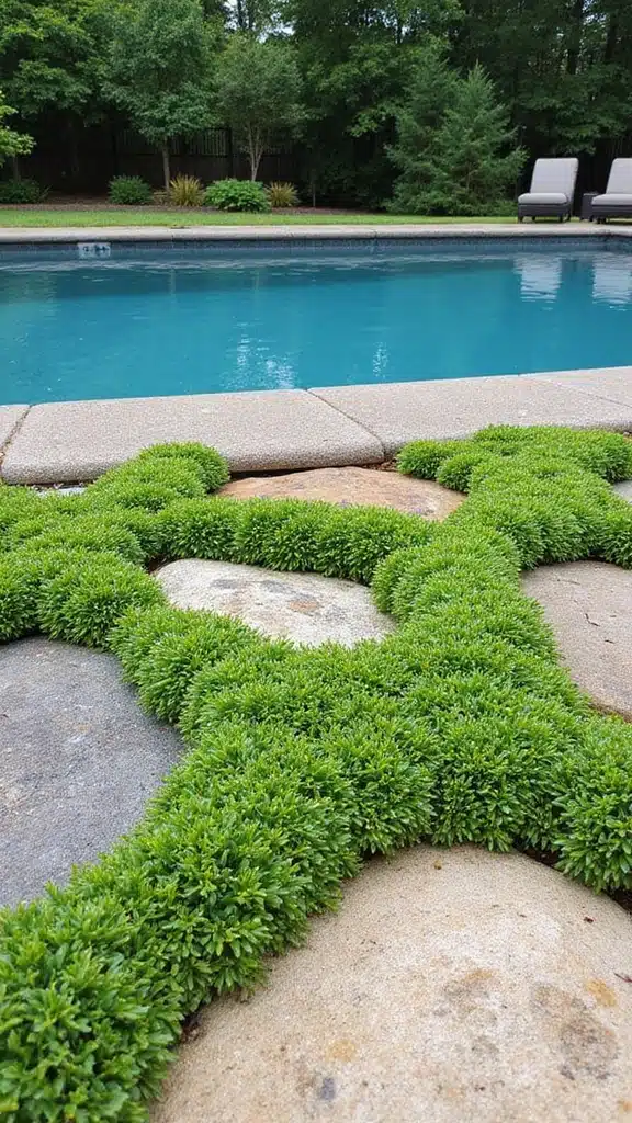 12 Poolside Garden Ideas That Feel Like a Private Oasis - 9. Low-Maintenance Ground Cover