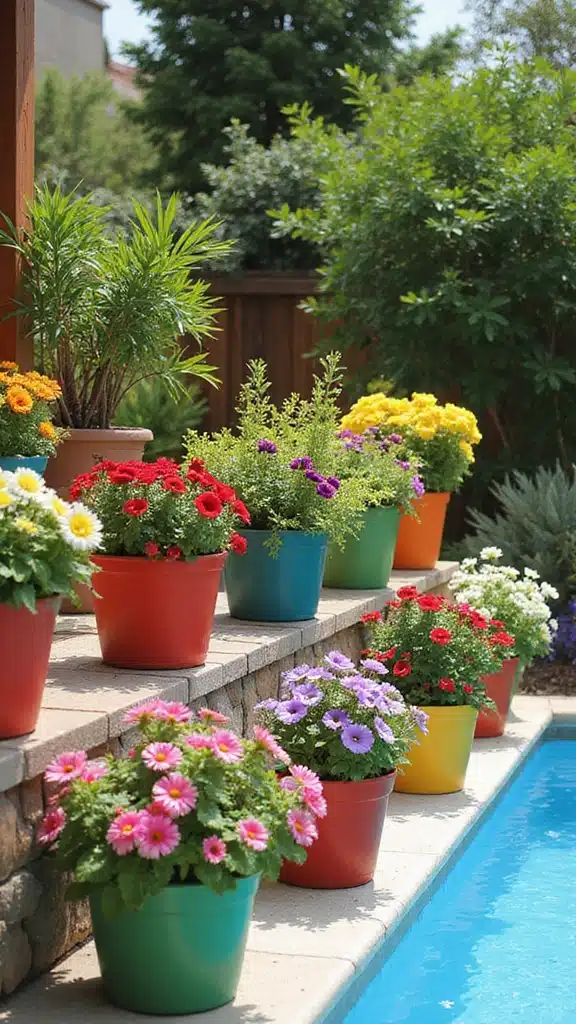 12 Poolside Garden Ideas That Feel Like a Private Oasis - 10. Colorful Planters and Pots