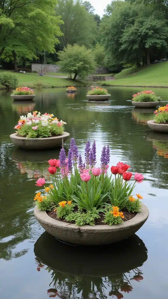 17 Backyard Water Features That Instantly Add Zen - 11. Floating Island Planters